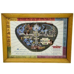 VTG Disneyland 35th Anniversary Years of Magic Framed Map 12"x9" Display Disney